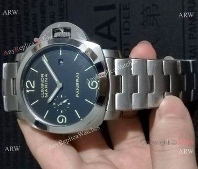 Copy Panerai Luminor Steel Bracelet Black Face PAM00312